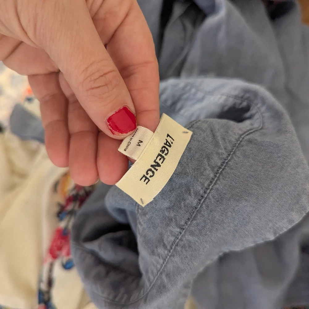 Women's L'Agence Colette Blouse Top Medium Tie Waist Denim Blue - Picture 9 of 10